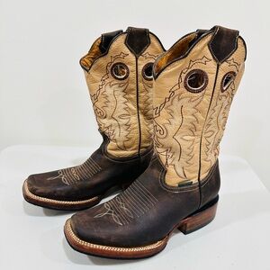 McAllen Cowboy Women  Boots Brown/Tan Leather Embroidered Size 5,5